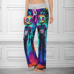 Colorful Nightamre Artwork Women's High-waisted Wide Leg Pants