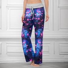 Neon Skull Butterfly Women's High-waisted Wide Leg Pants