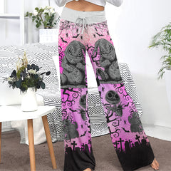 Pink Nightmare Bat Theme Women's High-waisted Wide Leg Pants | Wonder Skull