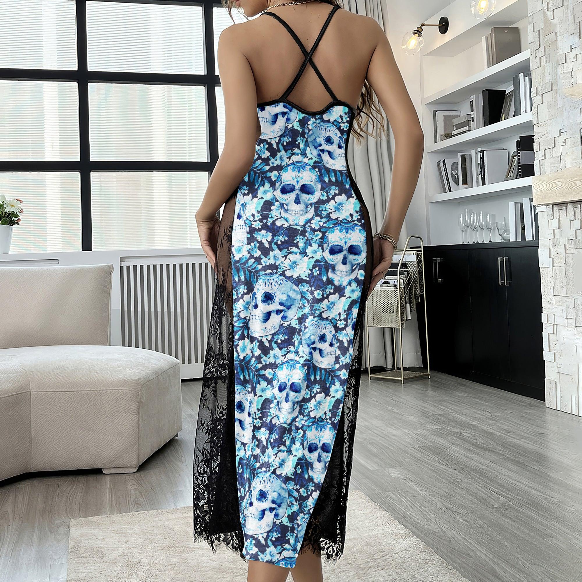 Blue Sugar Skull Flower Women's Lace Cami Sleepwear | Gothic, Punkrock, Lingerie for Women