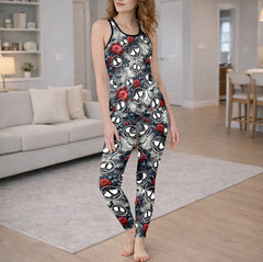 Smoke Skull Rose Pattern Tanktop and Leggings