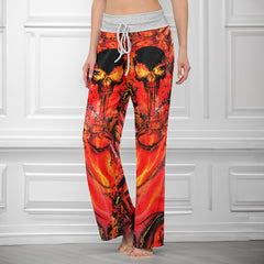 Volcanic Skull Art Women's High-waisted Wide Leg Pants