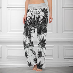 Black Couple Leaf Skeleton Women's High-waisted Wide Leg Pants