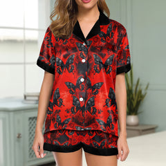Butterfly Skull Red Pattern Women's Pajama Sets Top Sleeve & Short Bottom