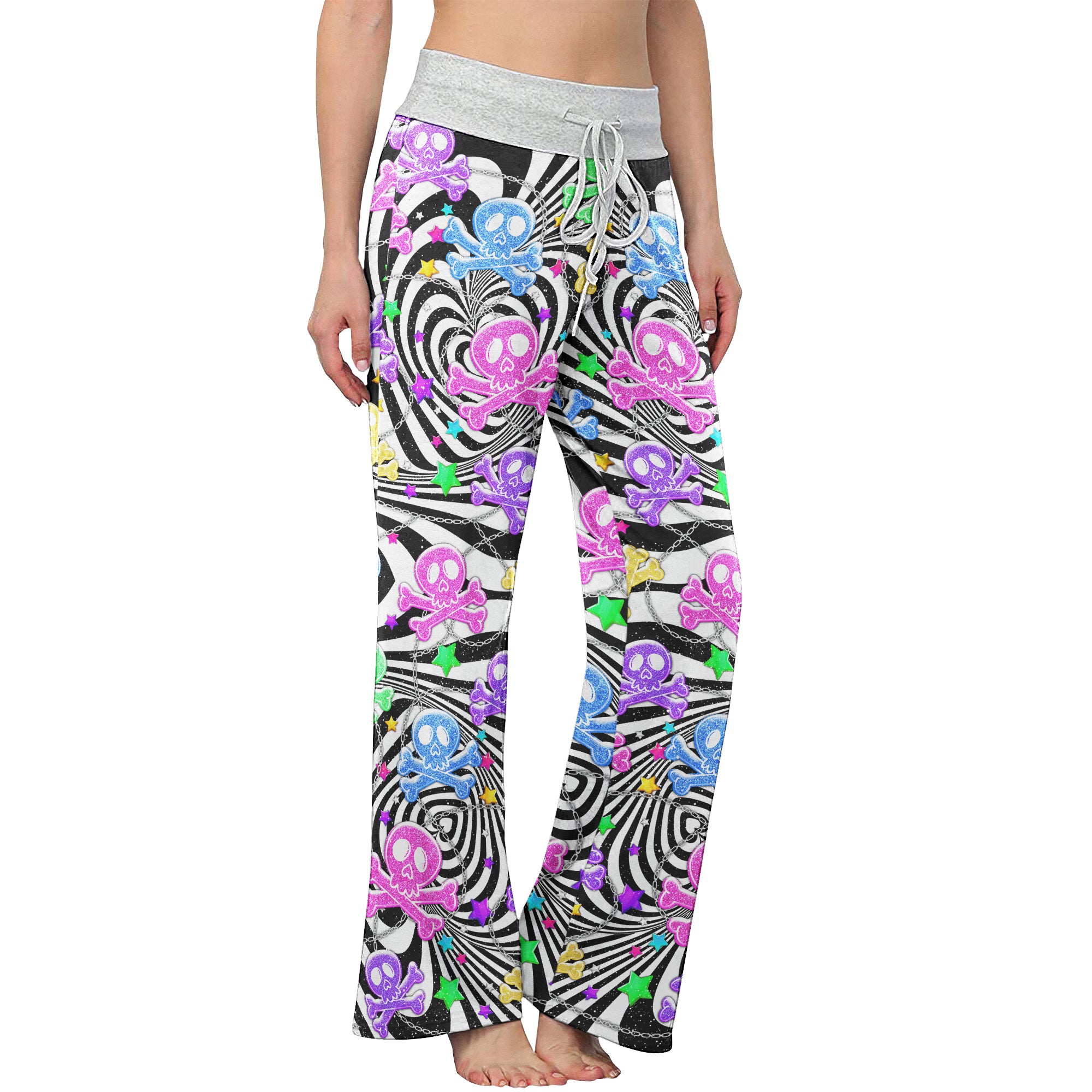 Skull Illusion Color Pattern Women's High-waisted Wide Leg Pants | Wonder Skull