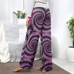 Pink Heart Skull Couple Women's High-waisted Wide Leg Pants | Wonder Skull