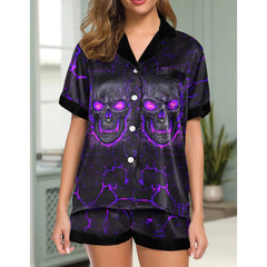 Purple Skull Lava Women's Pajama Sets Top Sleeve & Short Bottom