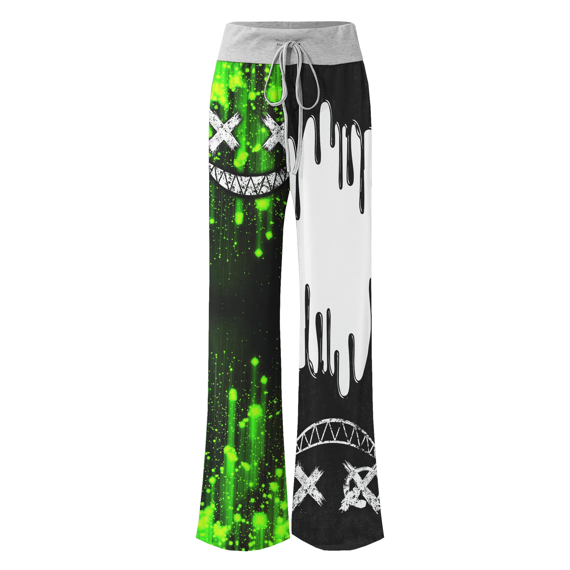 Green White Emo Melting Women's High-waisted Wide Leg Pants | Wonder Skull