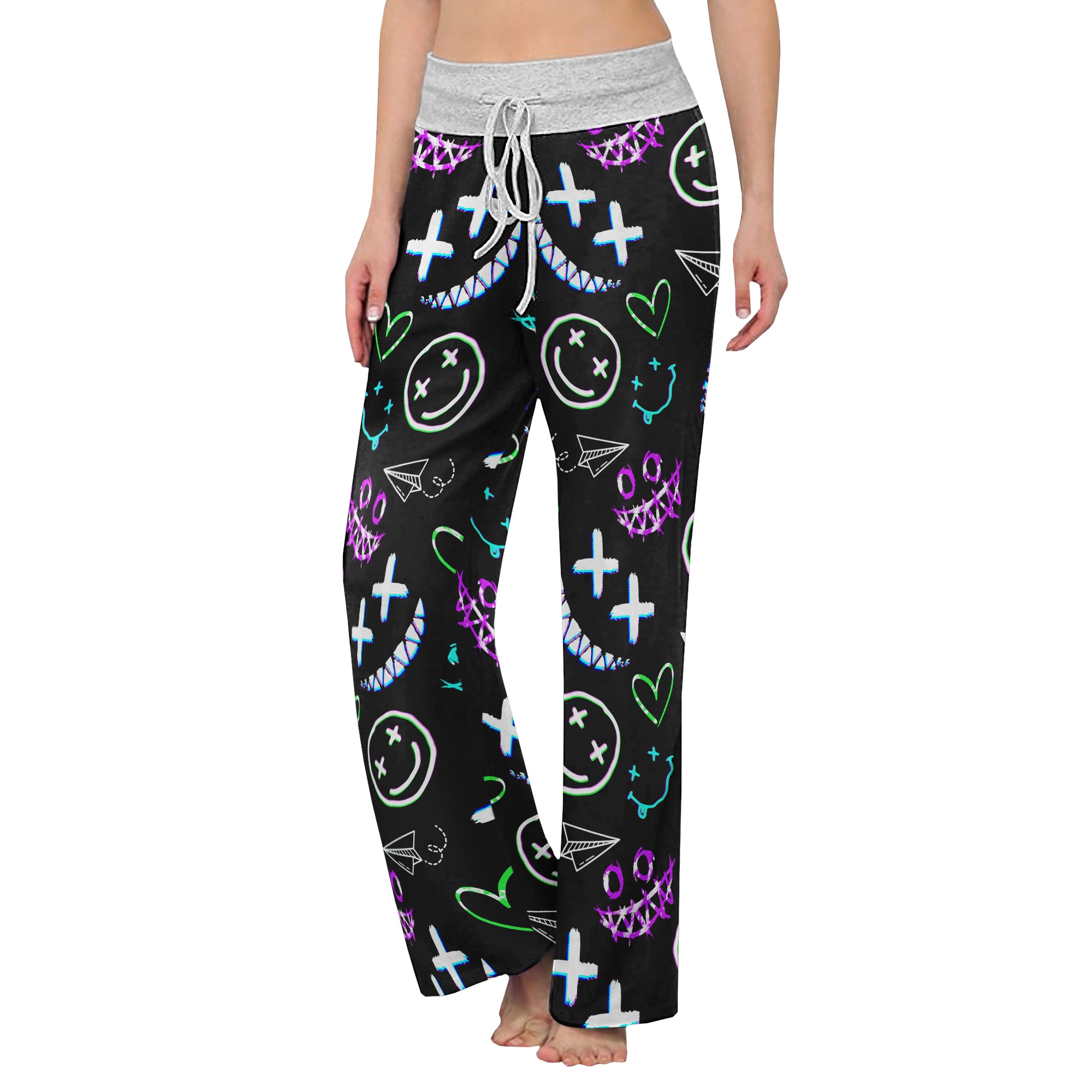 Pastel Emo Pattern Women's High-waisted Wide Leg Pants | Wonder Skull