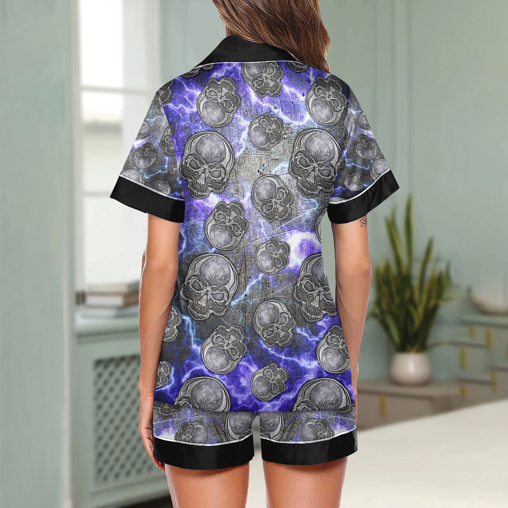Chic and stylish women's pajama set with unique design prints and statement sleeves, Soft and luxurious fabrics make this pajama set perfect for bedtime or lounging at home.