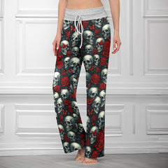 Skull Rose Gothic Seamless Women's High-waisted Wide Leg Pants
