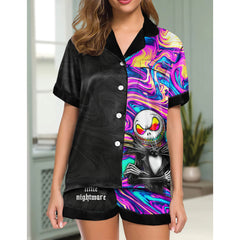 Holographic Women's Pajama Sets Top Sleeve & Short Bottom