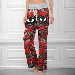 Red Reaper Bloom Skull Women's High-waisted Wide Leg Pants