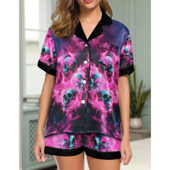 Pink Skull Flaming Women's Pajama Sets Top Sleeve & Short Bottom