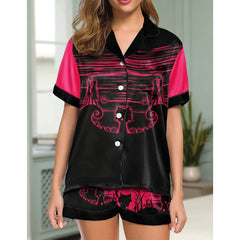 Pink Cartoon Art Women's Pajama Sets Top Sleeve & Short Bottom