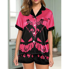 Pink Night Art Women's Pajama Sets Top Sleeve & Short Bottom