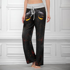 Flaming Skull Smile Women's High-waisted Wide Leg Pants