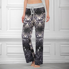 Celestial Gothic Skull Butterfly Women's High-waisted Wide Leg Pants