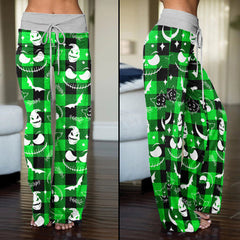 Green White Christmas Check Board Theme Women's High-waisted Wide Leg Pants | Wonder Skull