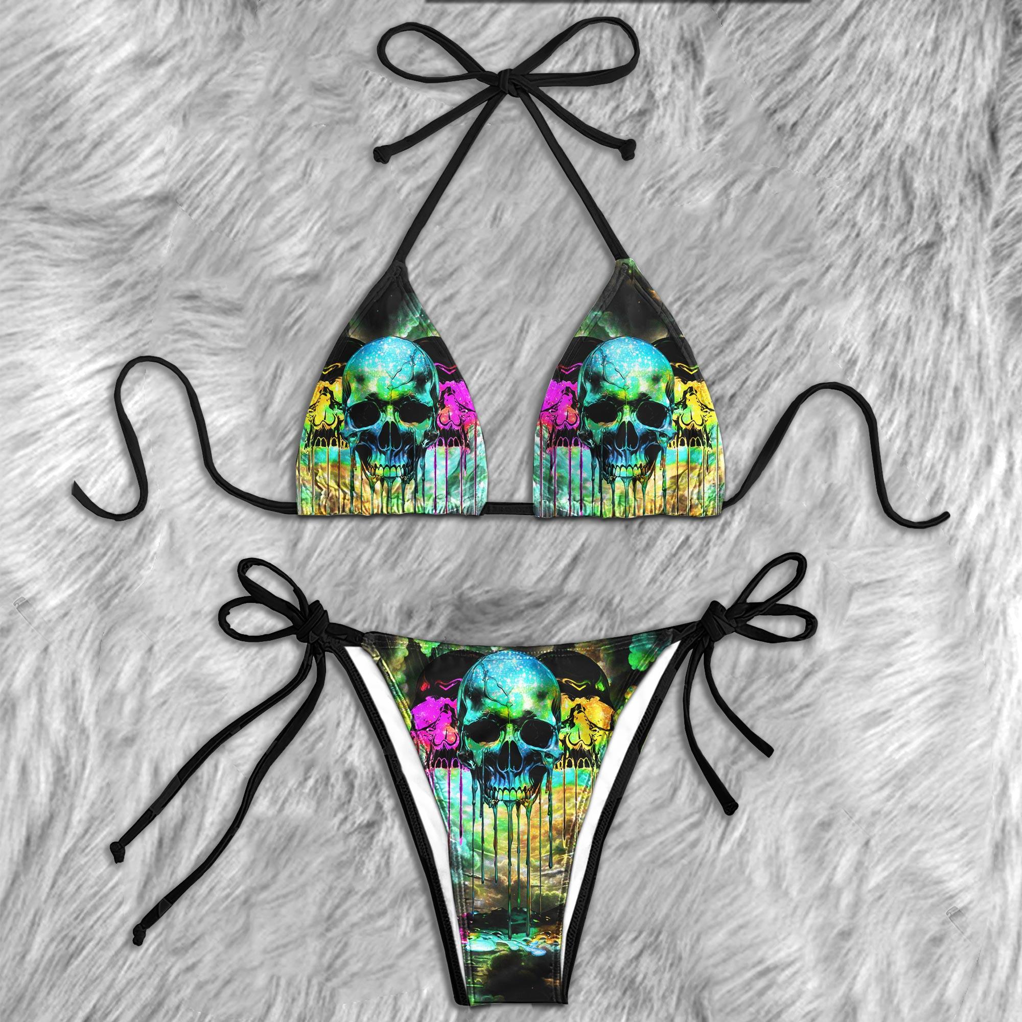 Mega Skull Blue Micro Triangle Bikini Swimsuit - Wonder Skull
