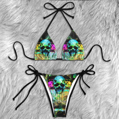 Mega Skull Blue Micro Triangle Bikini Swimsuit - Wonder Skull