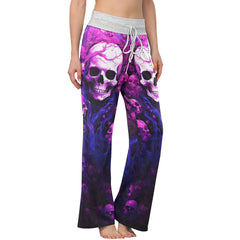 Violet Skull Root Art Women's High-waisted Wide Leg Pants | Wonder Skull