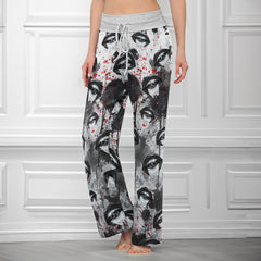 Black Skull Lip Pattern Women's High-waisted Wide Leg Pants