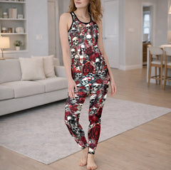 Artistic Skull Rose Montage Tanktop and Leggings