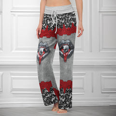 Metal Skull Lip Melt Women's High-waisted Wide Leg Pants