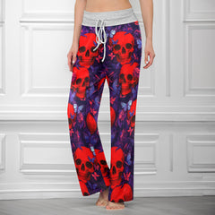 Red Skull Abstract Pattern Women's High-waisted Wide Leg Pants