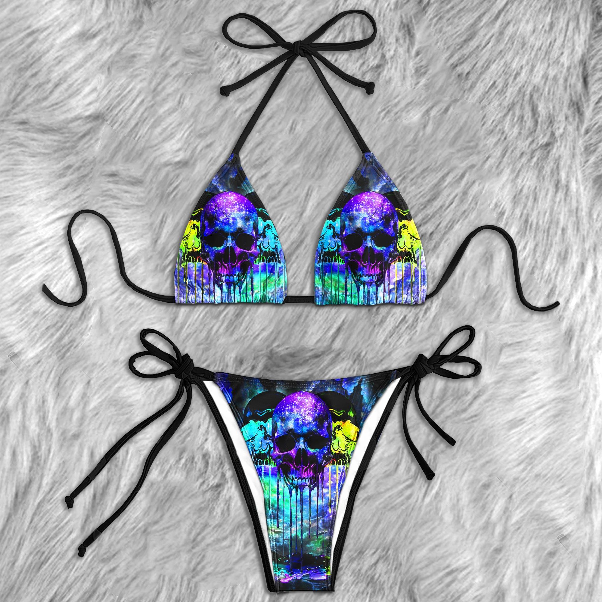 Colorful Skull Watercolor Micro Triangle Bikini Swimsuit - Wonder Skull