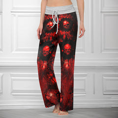 Red Skull Horror Women's High-waisted Wide Leg Pants