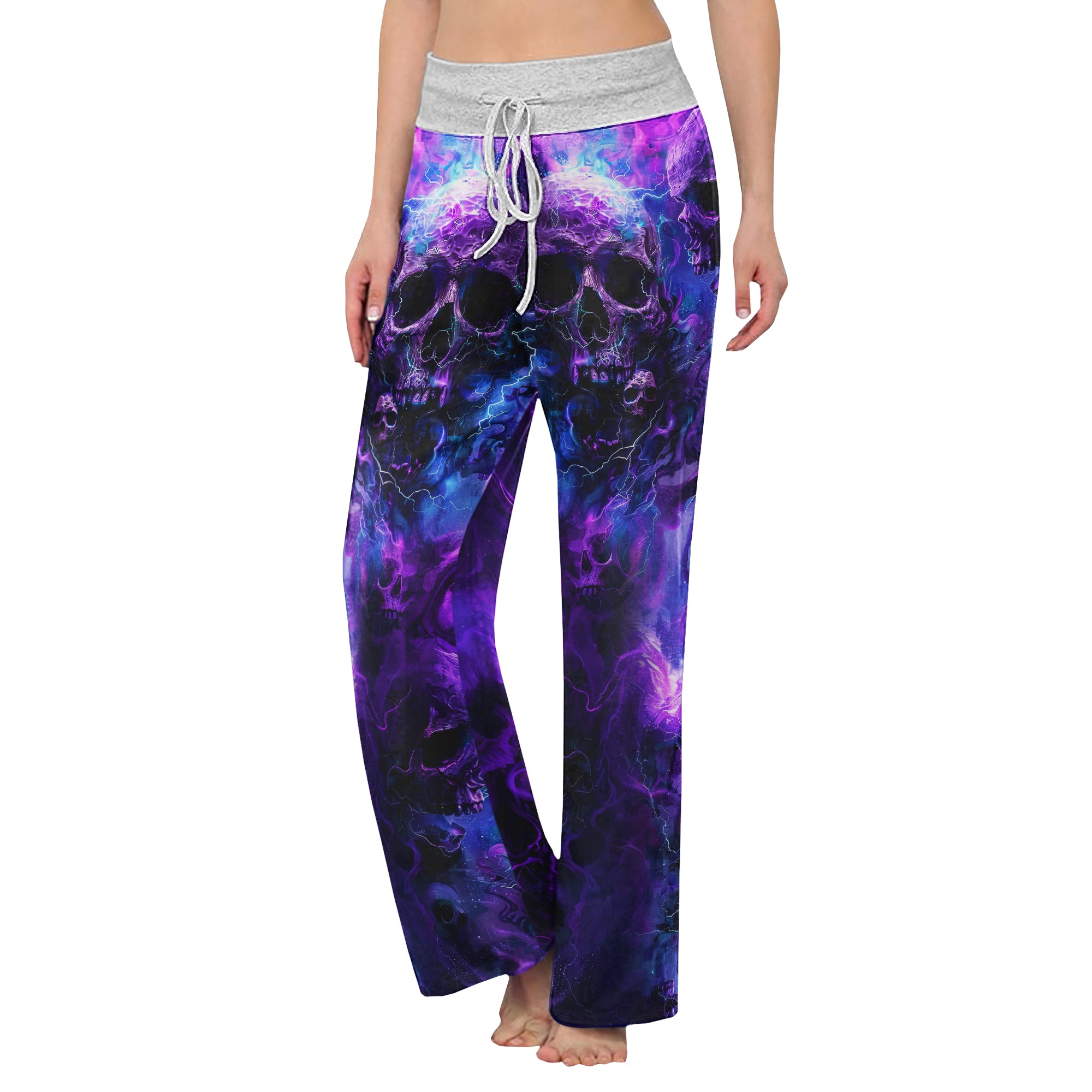 Purple Skull Fantasy Artwork Women's High-waisted Wide Leg Pants | Wonder Skull