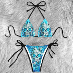 Blue Crystal Skull Ice Micro Triangle Bikini Swimsuit - Wonder Skull
