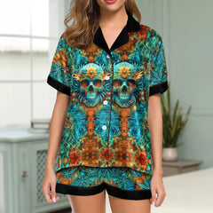 Blooming Skull Mirage Women's Pajama Sets Top Sleeve & Short Bottom