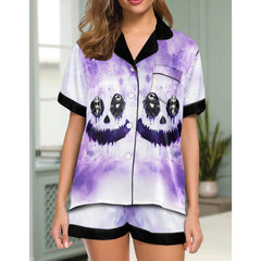 Purple Face Watercolor Women's Pajama Sets Top Sleeve & Short Bottom