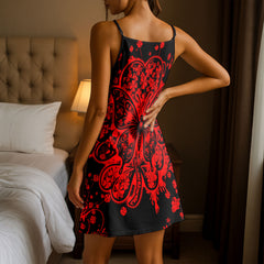 Midnight Red Heart Clover Short Cami Dresss