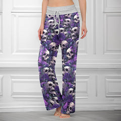 Violet Gothic Skull Garden Women's High-waisted Wide Leg Pants