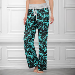 Cyan Skull Pattern Women's High-waisted Wide Leg Pants