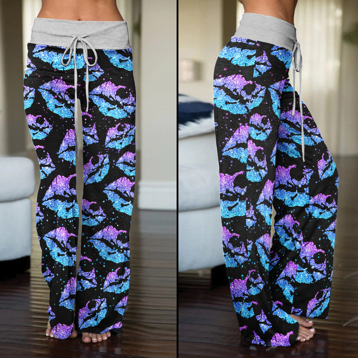 Gradient Twinkle Lip Skull Women's High-waisted Wide Leg Pants | Wonder Skull