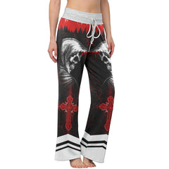 Skull Death Cross Gothic Women's High-waisted Wide Leg Pants | Wonder Skull