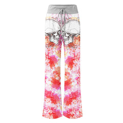 Pink Floral Skull Women's High-waisted Wide Leg Pants | Wonder Skull