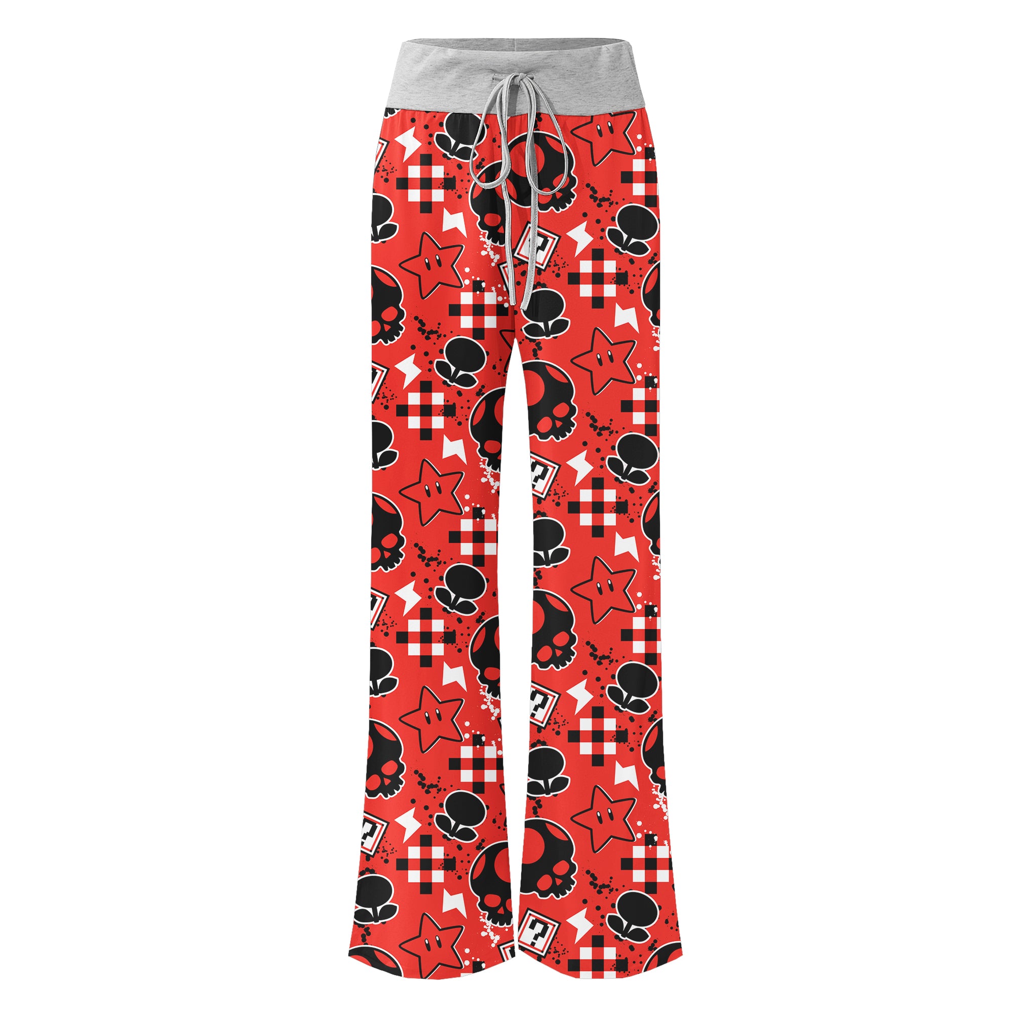 Red Skull Theme Women's High-waisted Wide Leg Pants | Wonder Skull