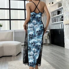 Frozen Skull Rose Pattern Women's Lace Cami Sleepwear