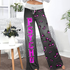 Stitched Violet Skull Pattern Women's High-waisted Wide Leg Pants