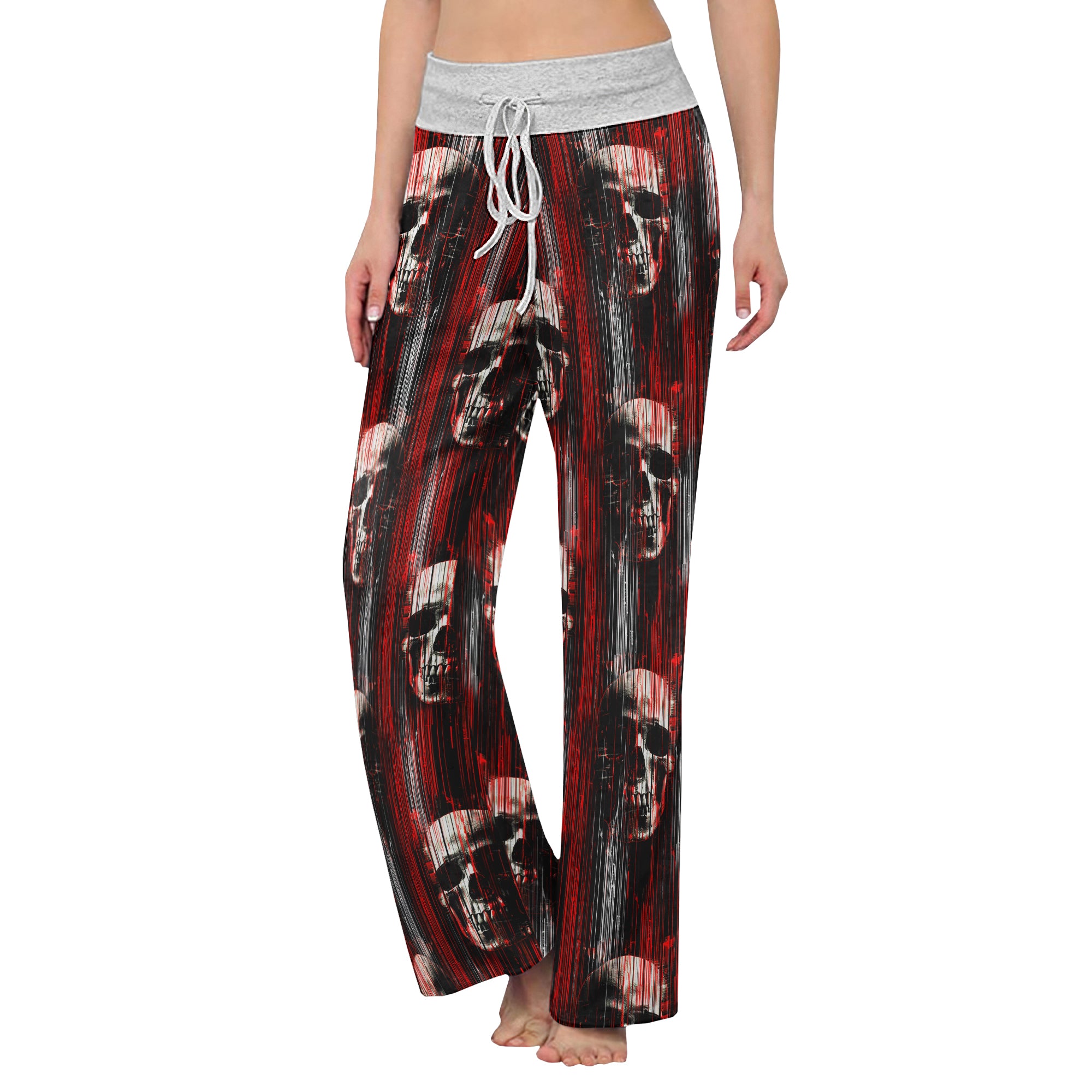 Red Horror Skull Pattern Women's High-waisted Wide Leg Pants | Wonder Skull