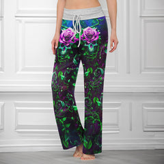 Skull Rose Thorn Art Women's High-waisted Wide Leg Pants