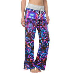 Skull Rose Art Women's High-waisted Wide Leg Pants | Wonder Skull