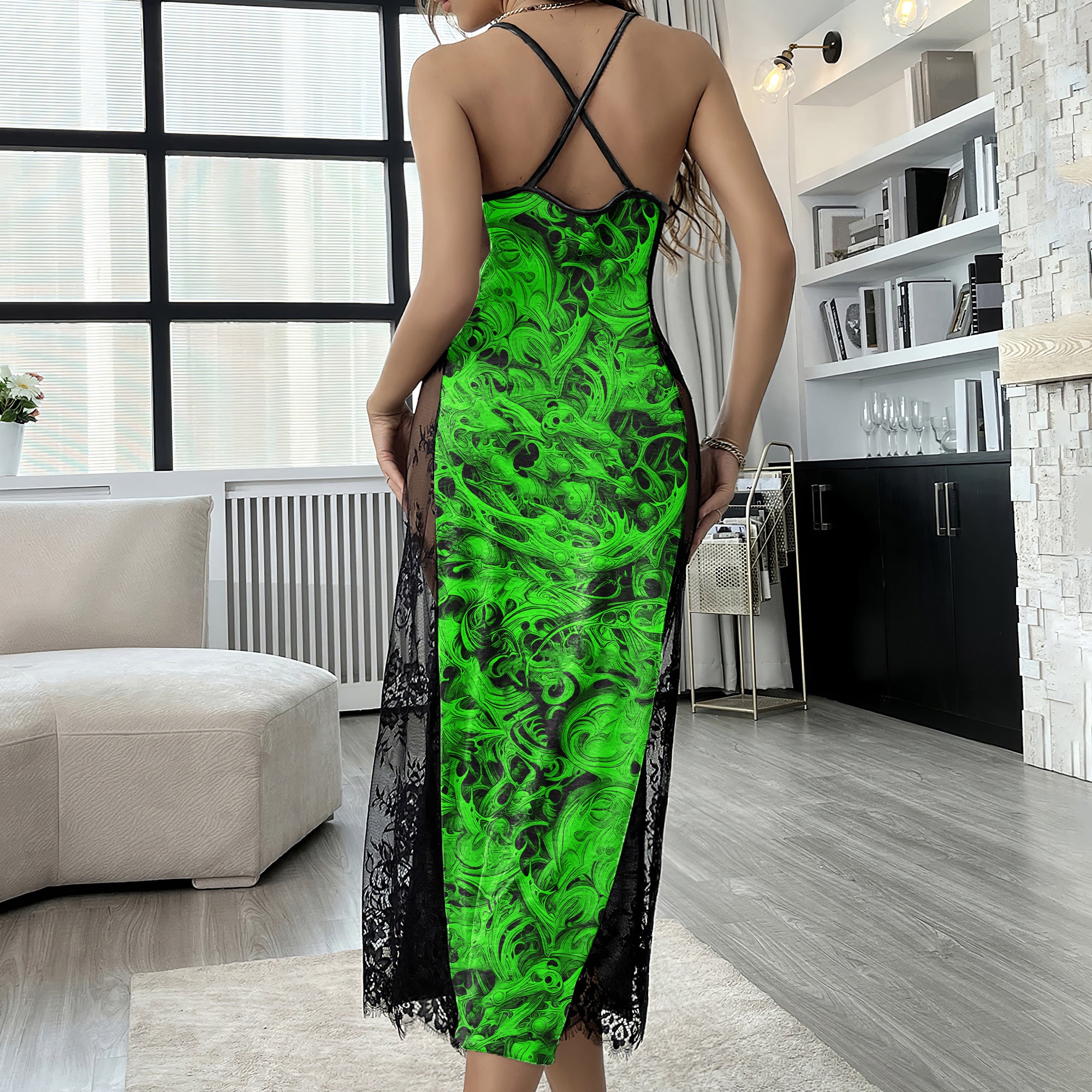 Green Effect Flow Skull Women's Lace Cami Sleepwear | Gothic, Punkrock, Lingerie for Women