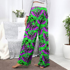 Green Skull Demon Heart Women's High-waisted Wide Leg Pants | Wonder Skull